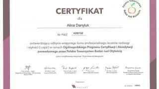Certyfikat dla Aliny Danyluk