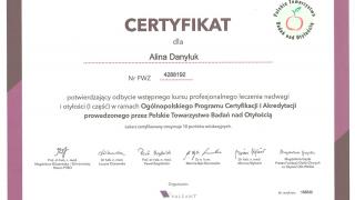 Certyfikat dla Aliny Danyluk