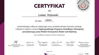 Certyfikat dla Łukasza Wojnowskiego